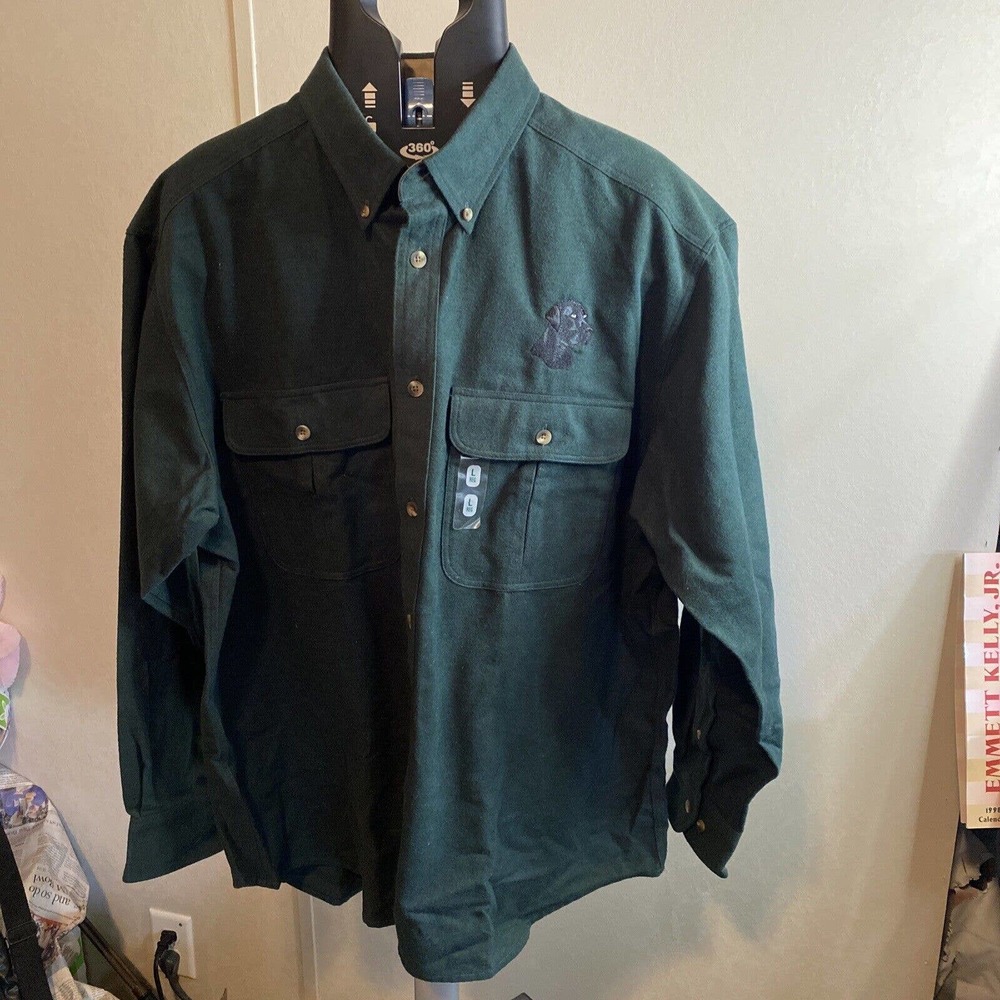 Vintage Cabelas Embroidered black lab dog Fleece Button Down Men’s Shirt Size L